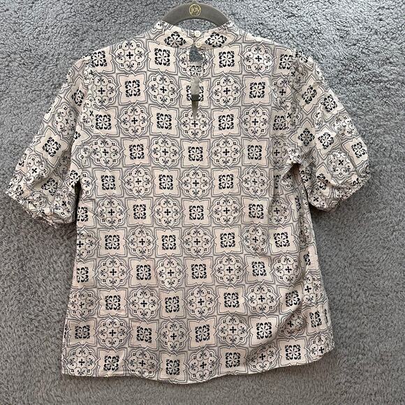 Ann Taylor XS Short Sleeve Shirt Mock Neck Black White Lined Timeless - Picture 8 of 9